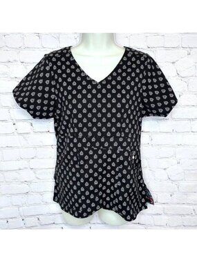 VERA BRADLEY BLACK WHITE PRINT SCRUB TOP - SMALL